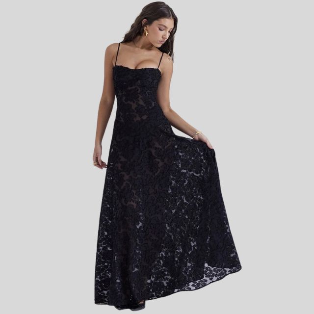 Maxikleid Festlich Schulterlos Mit Spitze Eckigem Ausschnitt Für Damen - Ideal Als Hochzeitsgast Kleid Sommer-2