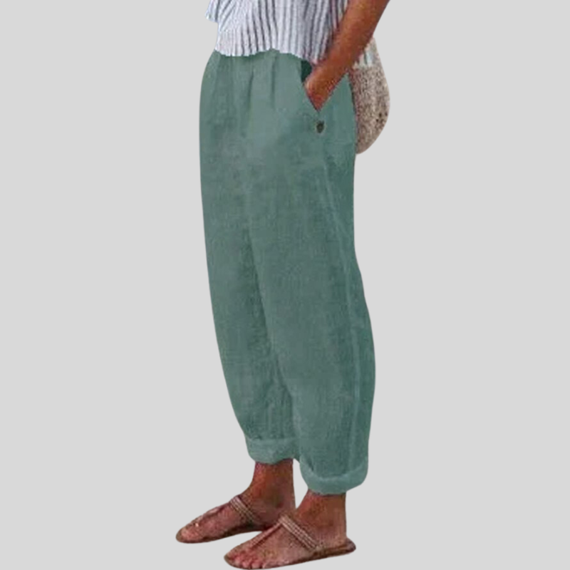 Herren Leinenhose Atmungsaktiv Faltensaum Beige Entspannt Sommer Casual-4
