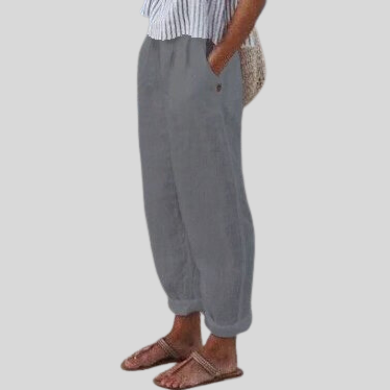 Herren Leinenhose Atmungsaktiv Faltensaum Beige Entspannt Sommer Casual-5