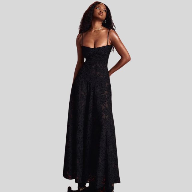 Maxikleid Festlich Schulterlos Mit Spitze Eckigem Ausschnitt Für Damen - Ideal Als Hochzeitsgast Kleid Sommer-3