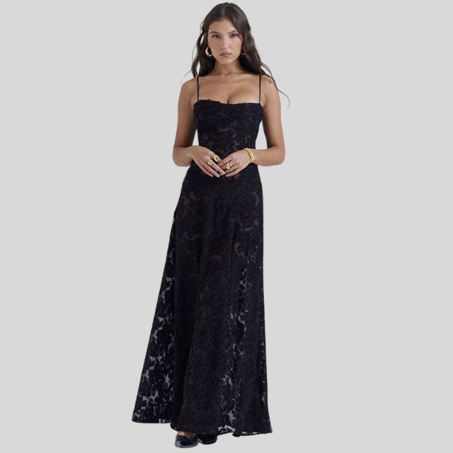 Maxikleid Festlich Schulterlos Mit Spitze Eckigem Ausschnitt Für Damen - Ideal Als Hochzeitsgast Kleid Sommer-1