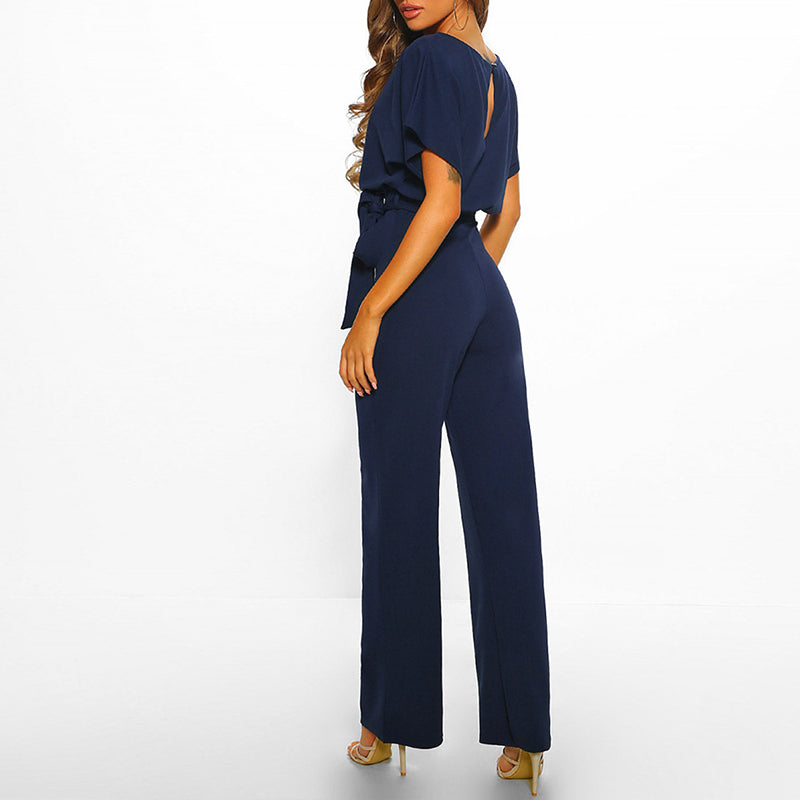 Damen Jumpsuit Elegant Dunkelblau Festlich Sommer Baumwolle Polyester Bequem-2