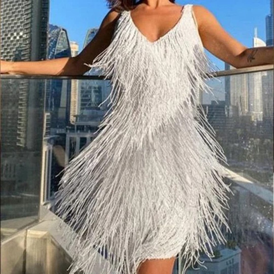 ZARAH – Mini Kleid mit Quasten, V-Ausschnitt und ärmellosem Design