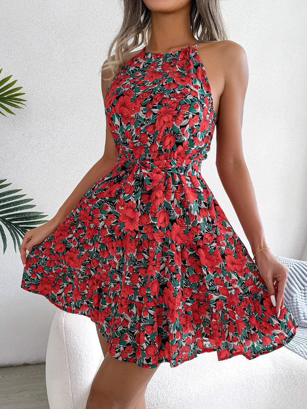 Damen Blumenkleid Floral Sommer Leicht Atmungsaktiv S M L XL-6