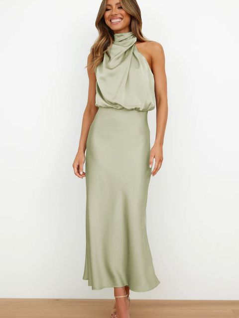 Variant image for Damen Cocktailkleid Midilänge Satin Riemchen Stil Festlich Elegantes Kleid für Partys und besondere Anlässe-25