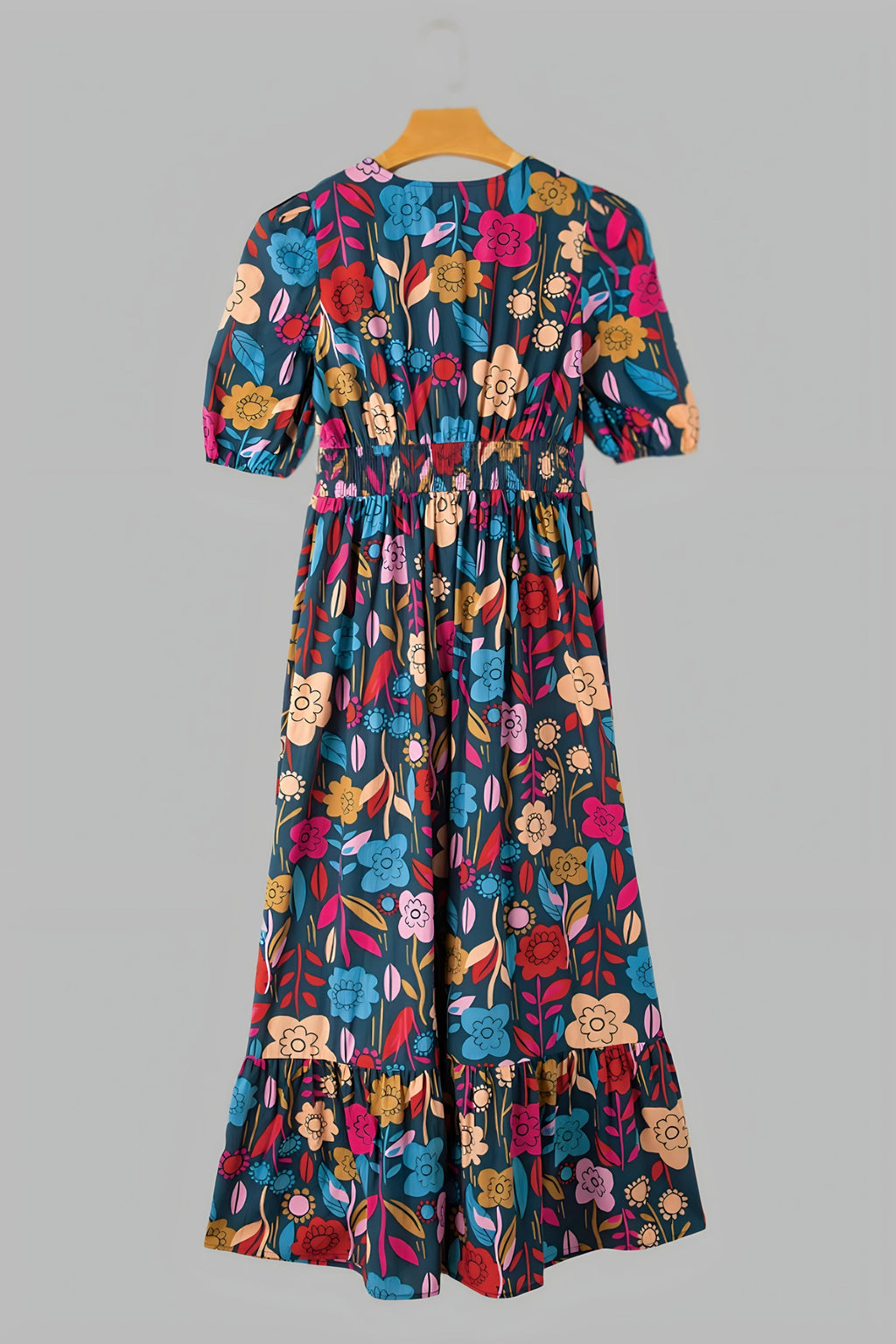 BOHO BREEZE – Midi Kleid mit Puffärmeln und Notch-Ausschnitt