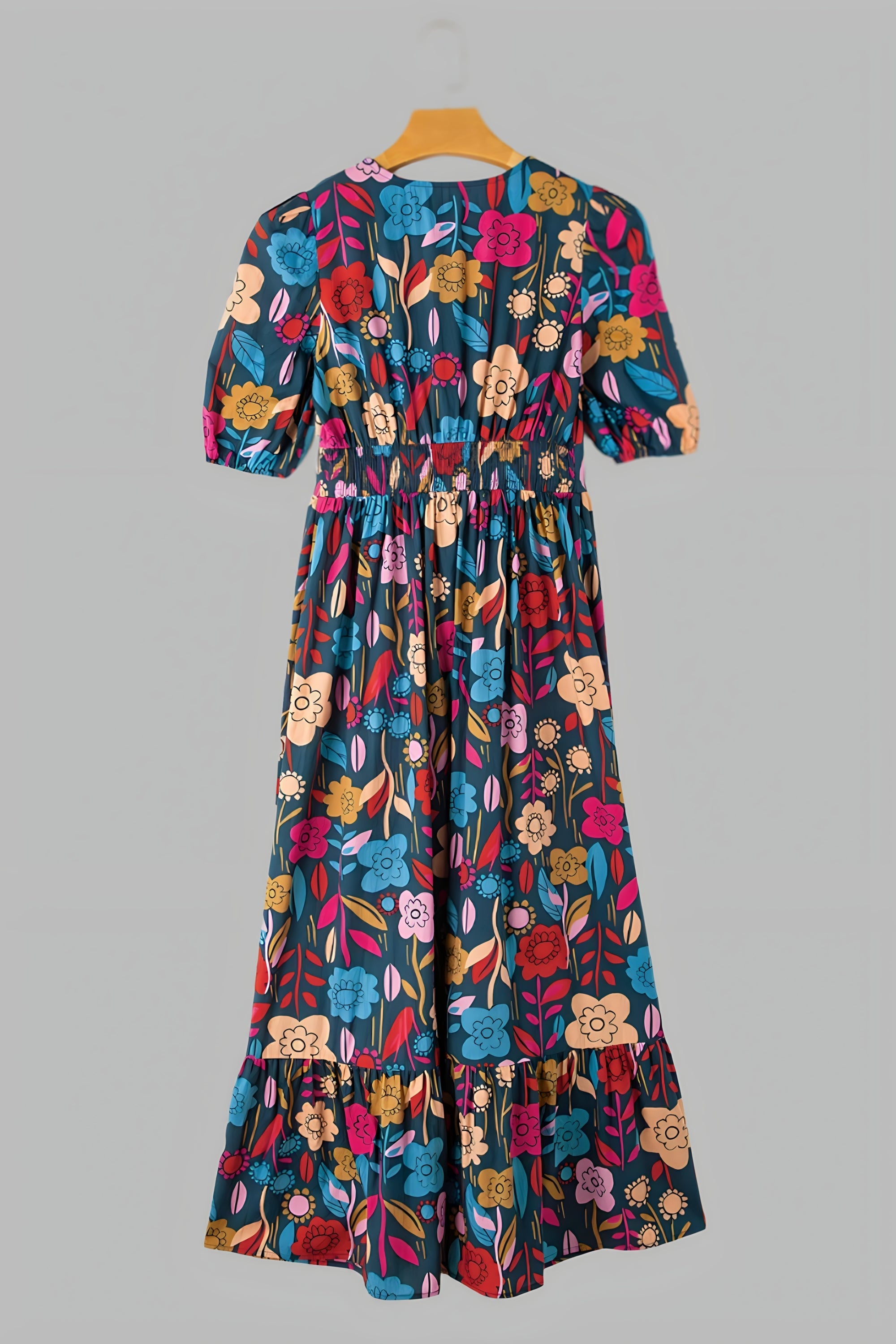 BOHO BREEZE – Midi Kleid mit Puffärmeln und Notch-Ausschnitt