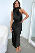 Damen Cocktailkleid Midilänge Satin Riemchen Stil Festlich Elegantes Kleid für Partys und besondere Anlässe-1