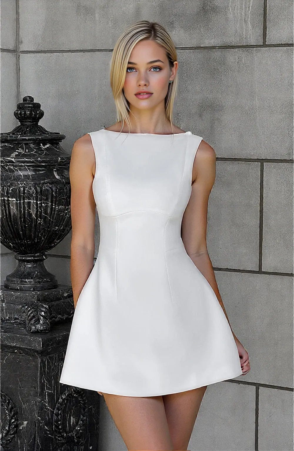 Damen Sommerkleid Rückenlos A-Linie Blasenrock aus Premium Kreppstoff Ärmelos für Gartenpartys und Sommerabende-2