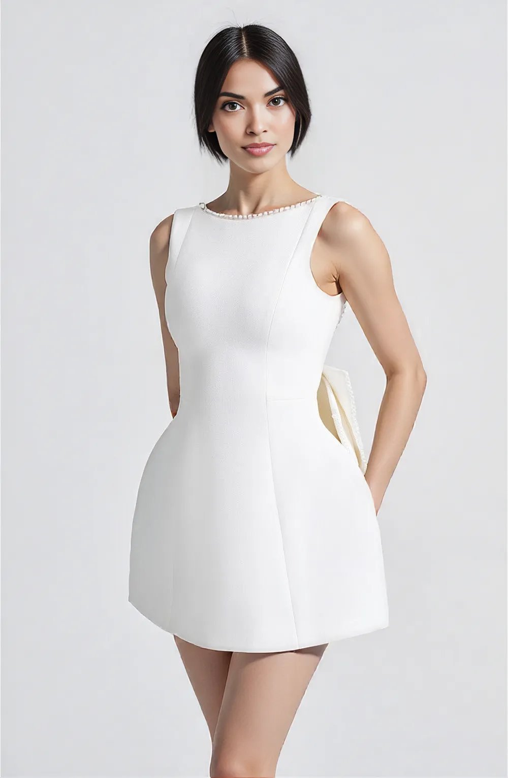 Damen Kleid Hochzeitsgast A-Linie Ärmellos Bogen-Rücken Festliches Mini-Kleid für Cocktailpartys-2