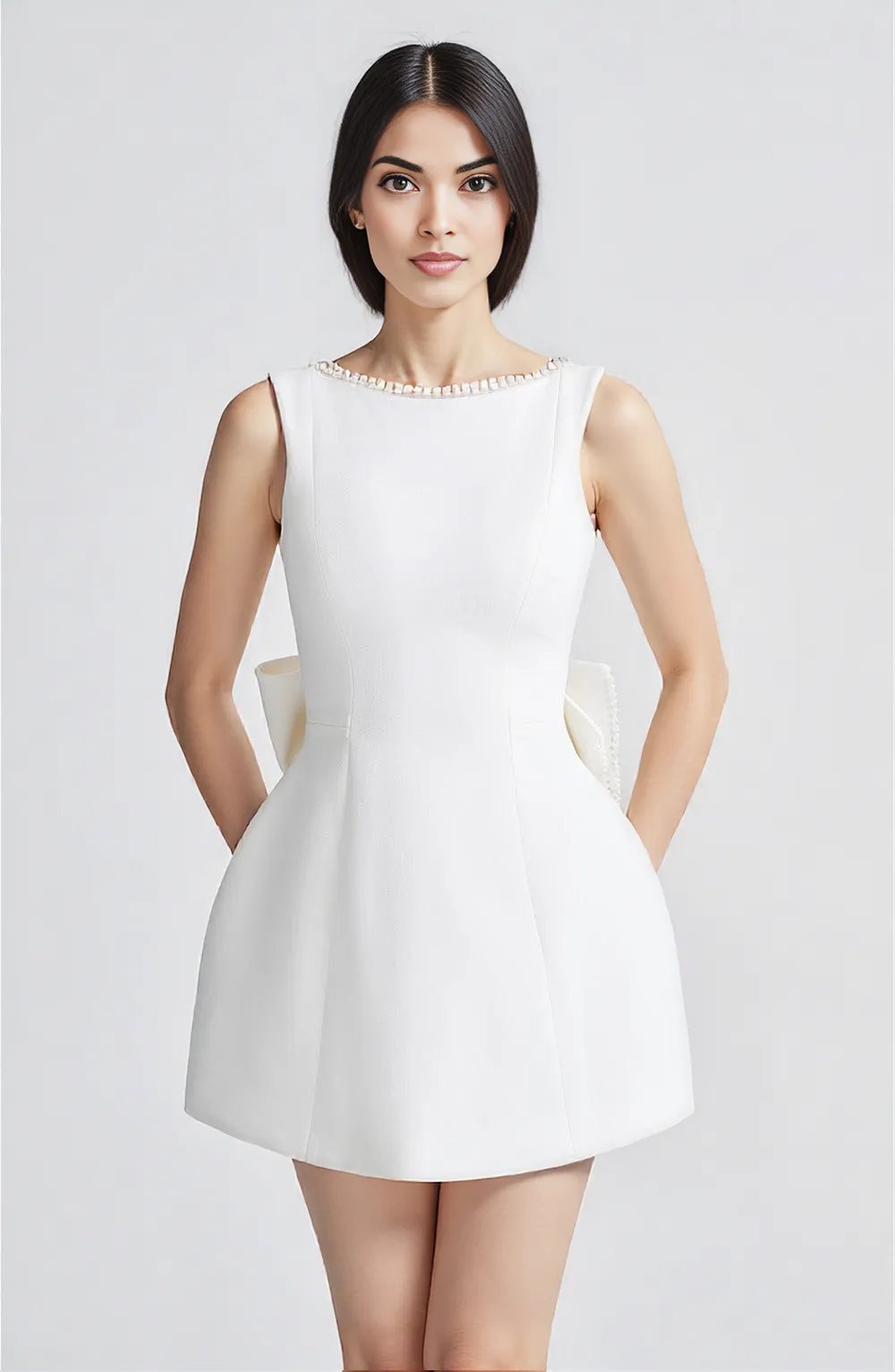 Damen Kleid Hochzeitsgast A-Linie Ärmellos Bogen-Rücken Festliches Mini-Kleid für Cocktailpartys-3