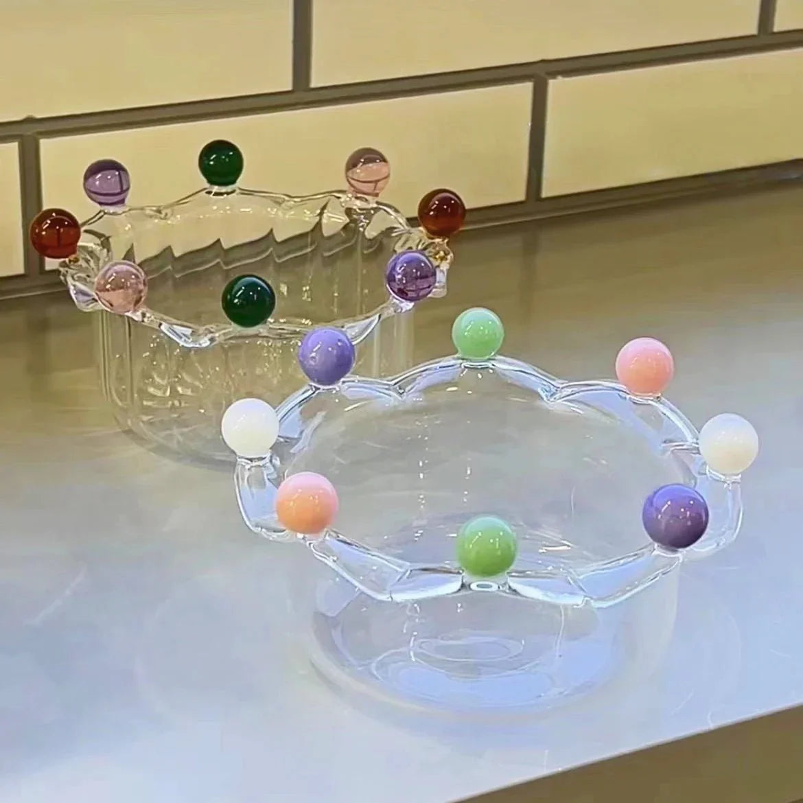 Bunte Kronenförmige Dessertschale aus Umweltfreundlichem Glas - 12,5 cm Durchmesser, Vielseitig für Desserts, Salate und Snacks-6