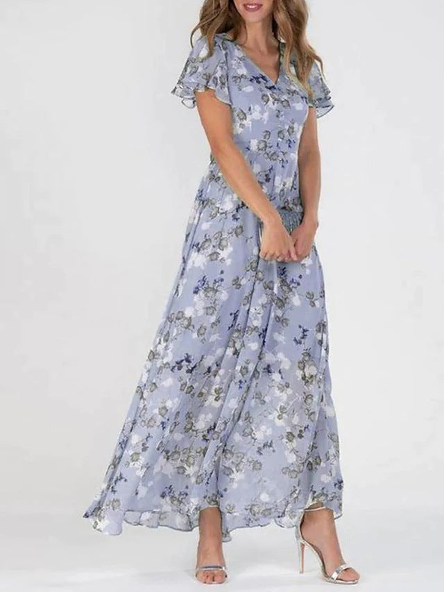 Damen Sommerkleid Blumendesign Luftig Vielseitig S M L XL 2XL 3XL Hochzeitsgast Kleid-4