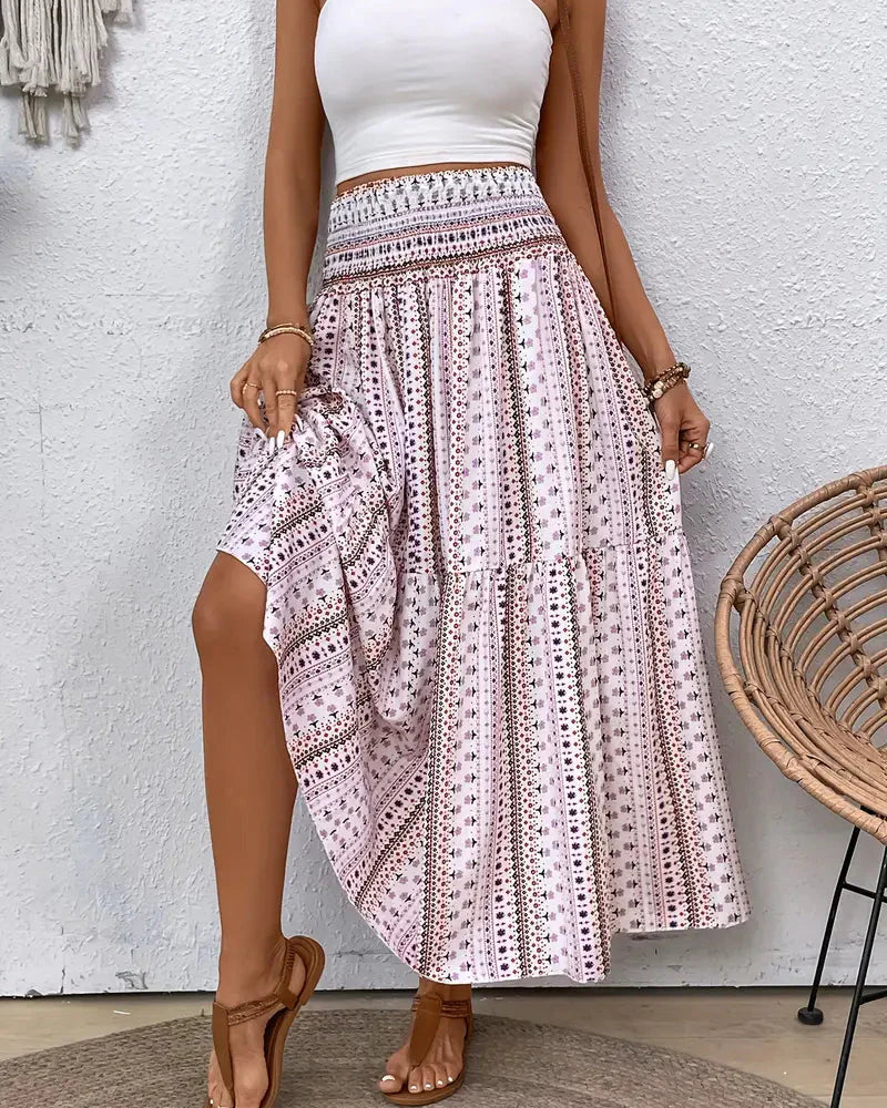 Damen Maxirock Lang Boho Muster Leicht Luftig Elastischer Bund S-3XL-2