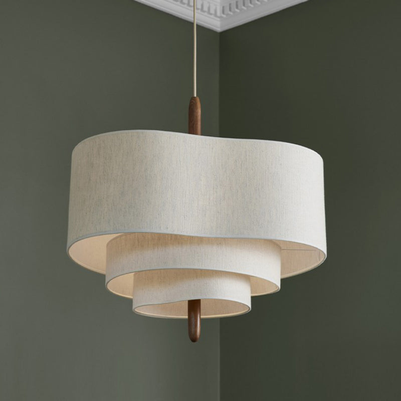 Moderner Stoff Kronleuchter in Beige für Wohnzimmer und Schlafzimmer - Elegantes Design mit sanftem Licht, 45-58 cm-1