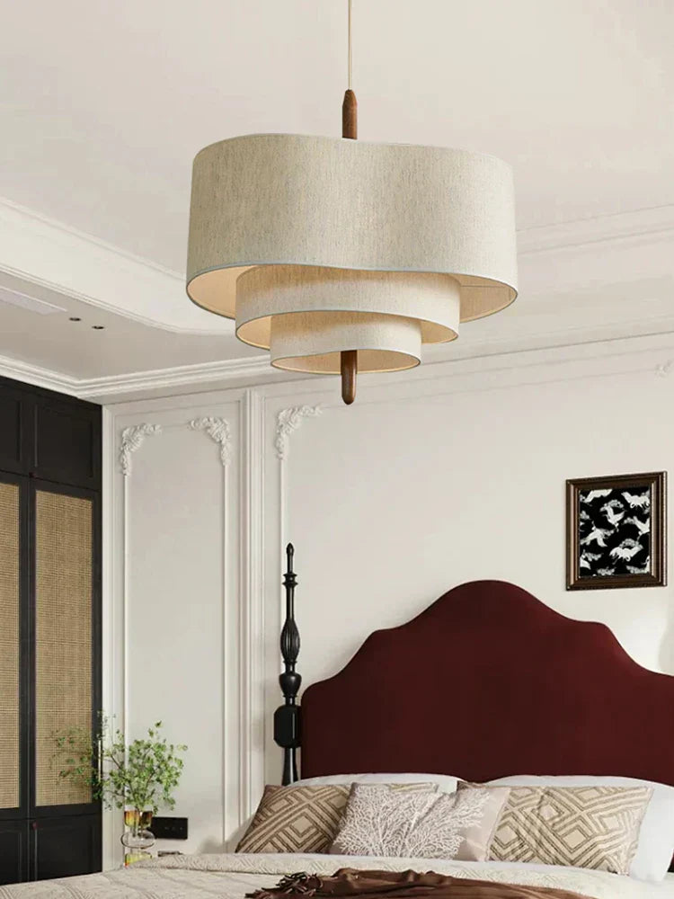 Moderner Stoff Kronleuchter in Beige für Wohnzimmer und Schlafzimmer - Elegantes Design mit sanftem Licht, 45-58 cm-2