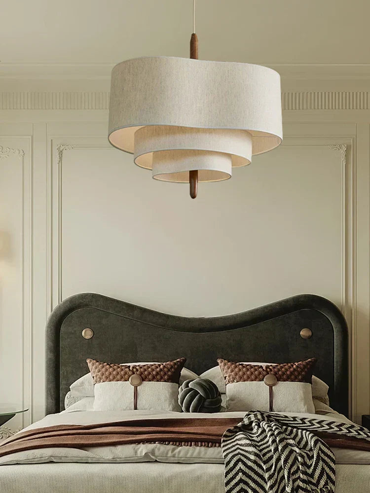 Moderner Stoff Kronleuchter in Beige für Wohnzimmer und Schlafzimmer - Elegantes Design mit sanftem Licht, 45-58 cm-3