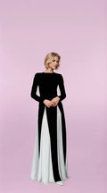 Variant image for Maxikleid Damen Langarm Schwarz-Weiß Kontrast Elegant Vielseitig-1