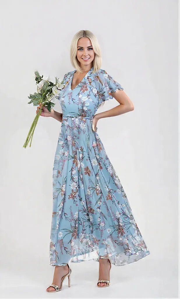 Variant image for Damen Sommerkleid Blumendesign Luftig Vielseitig S M L XL 2XL 3XL Hochzeitsgast Kleid-1