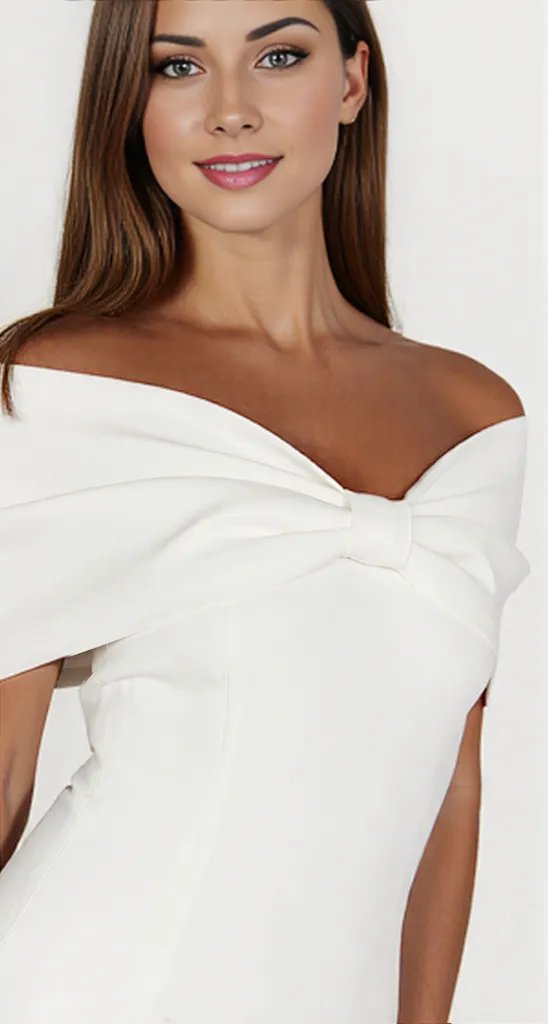 Damenkleid Off-Shoulder Mini mit Bogenakzent Rot Schwarz Weiß Festliche Kleider Größe S M L-6