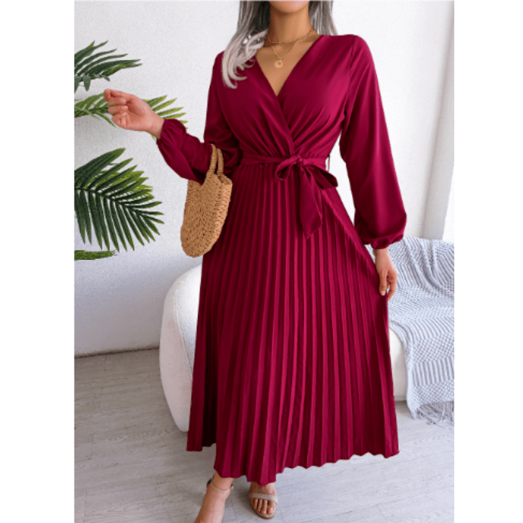 Damen Maxikleid Festlich Rosa V-Ausschnitt Elegantes Design für Hochzeiten und Sommeranlässe-3