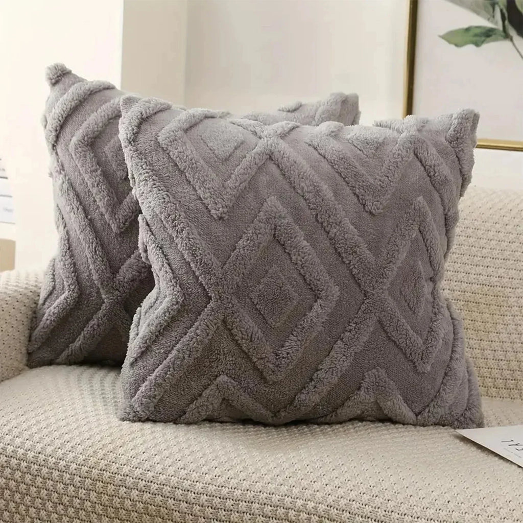 Kissenbezug 40x40 aus Weichem Plüsch-Jacquard mit Geometrischem Muster - Pflegeleicht und Modern-6