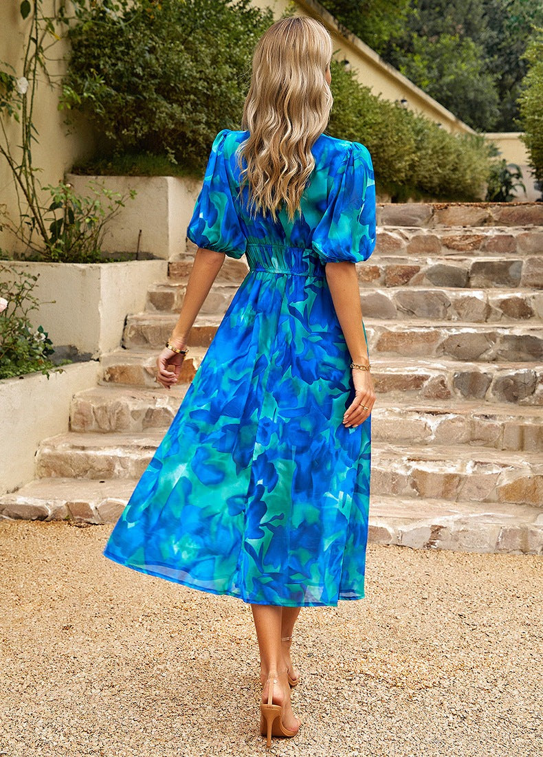 ELLA – Sommer Midi Kleid mit V-Ausschnitt und Blumenmuster