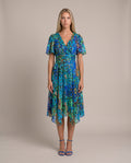 Grace Sommerkleid für Damen in Blau, Chiffonkleid mit Blumenmuster