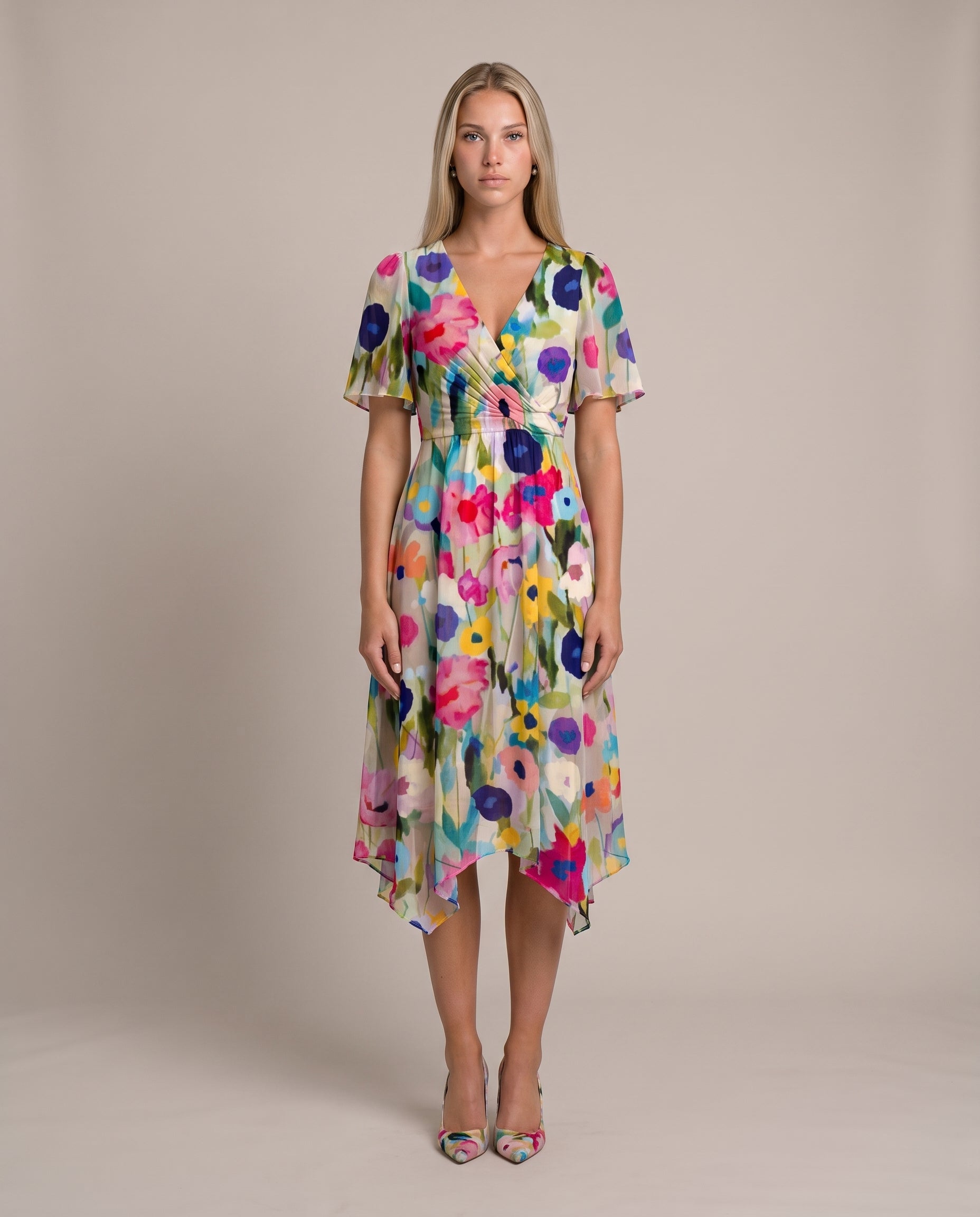 Grace Sommerkleid für Damen in Multicolor, Chiffonkleid mit Blumenmuster