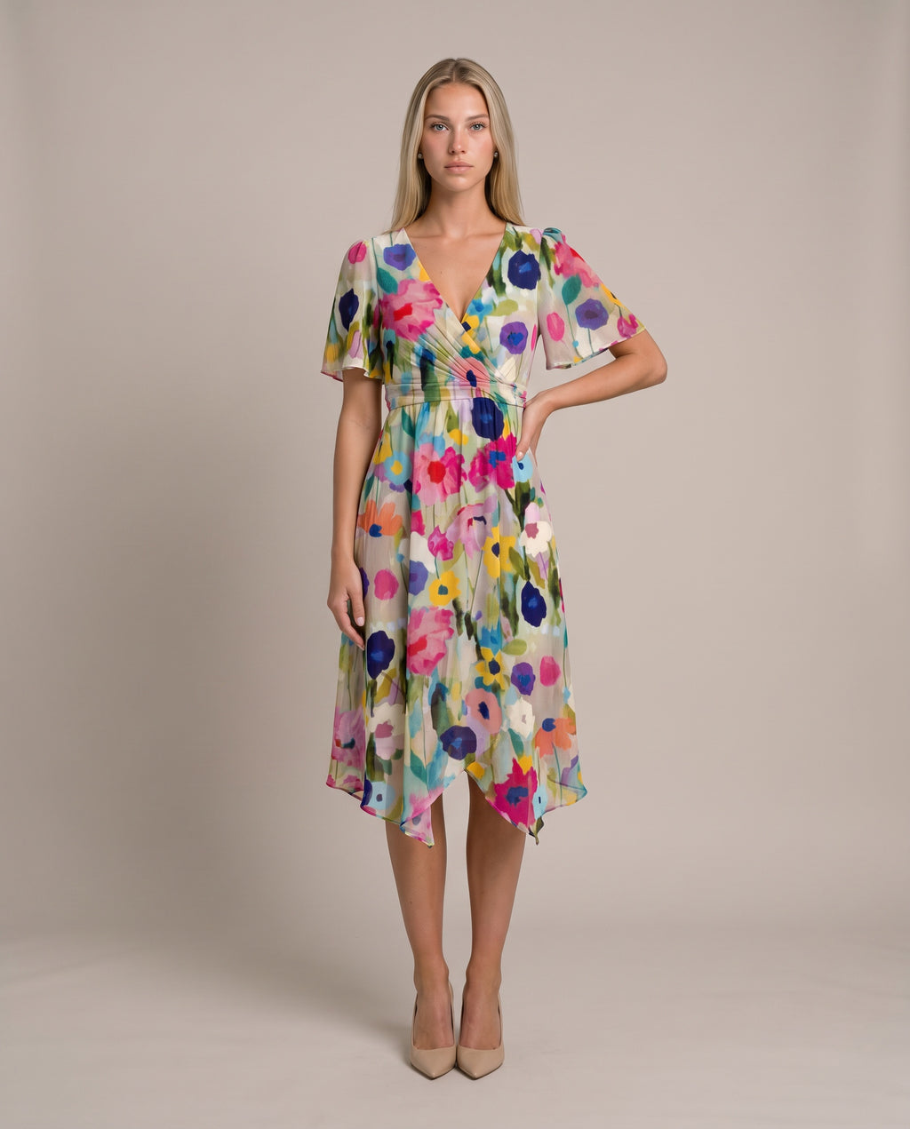 Grace Sommerkleid für Damen in Multicolor, Chiffonkleid mit Blumenmuster