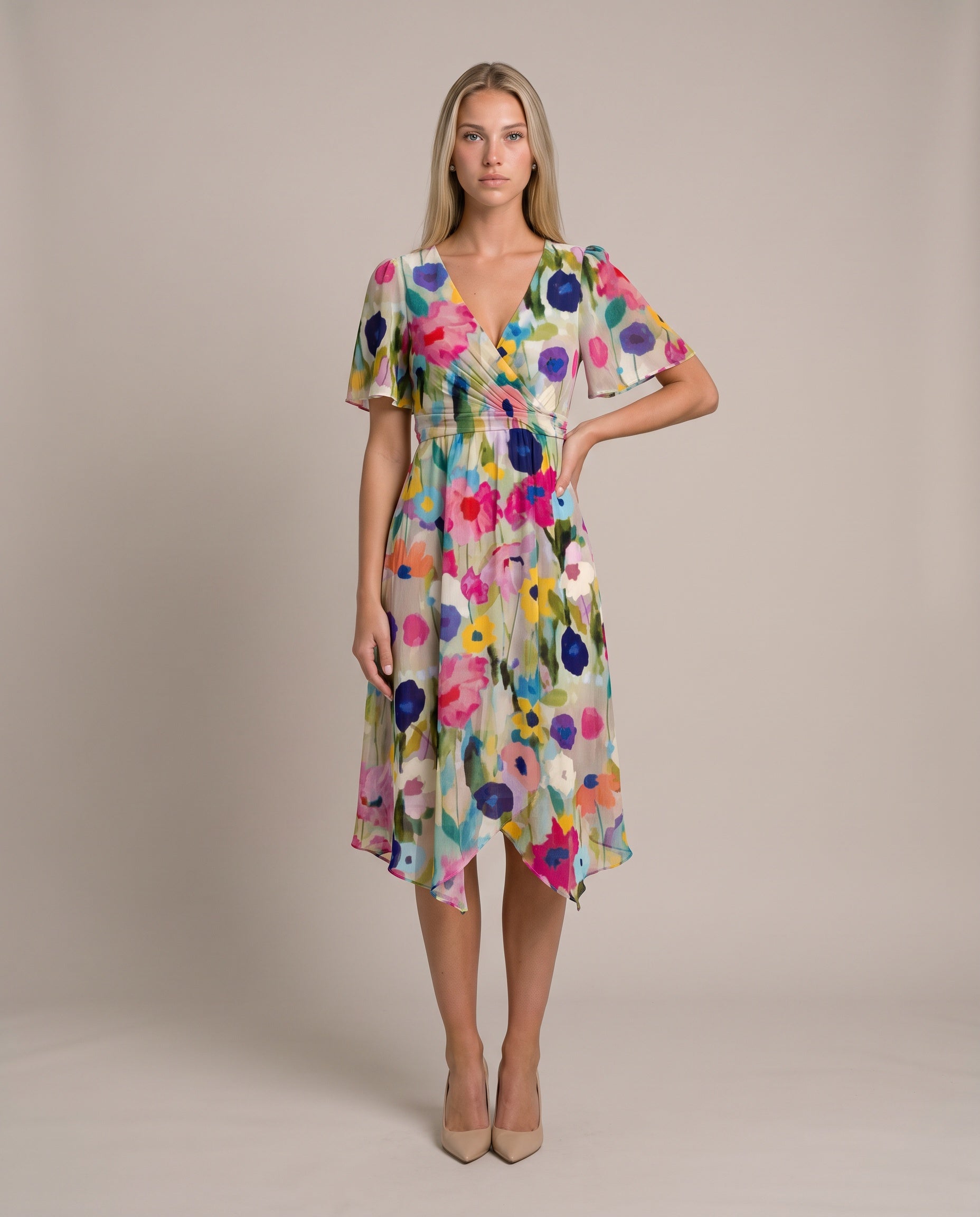 Grace Sommerkleid für Damen in Multicolor, Chiffonkleid mit Blumenmuster