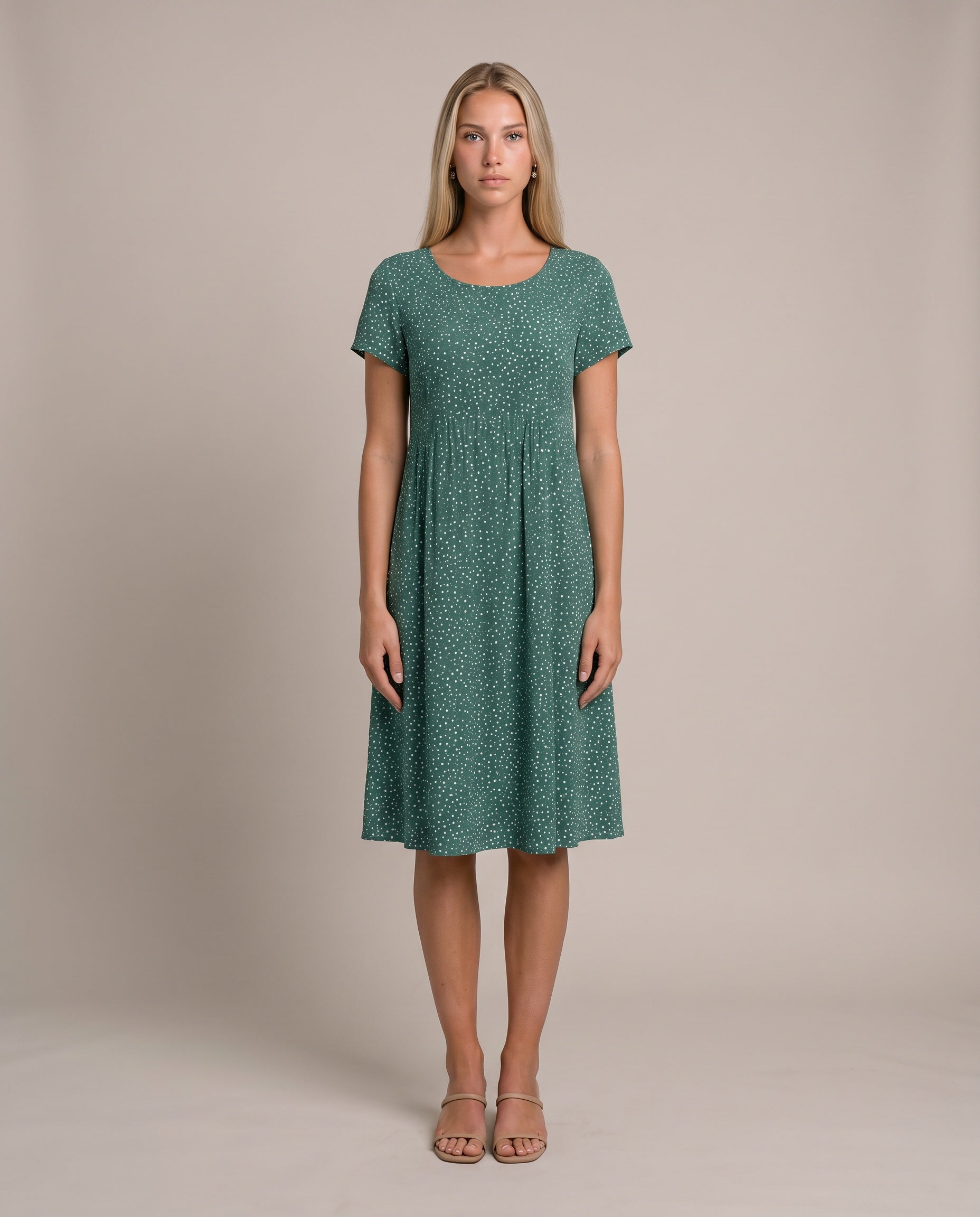 Graziana Sommerkleid für Damen in Grün, A-Linie mit Allover-Print