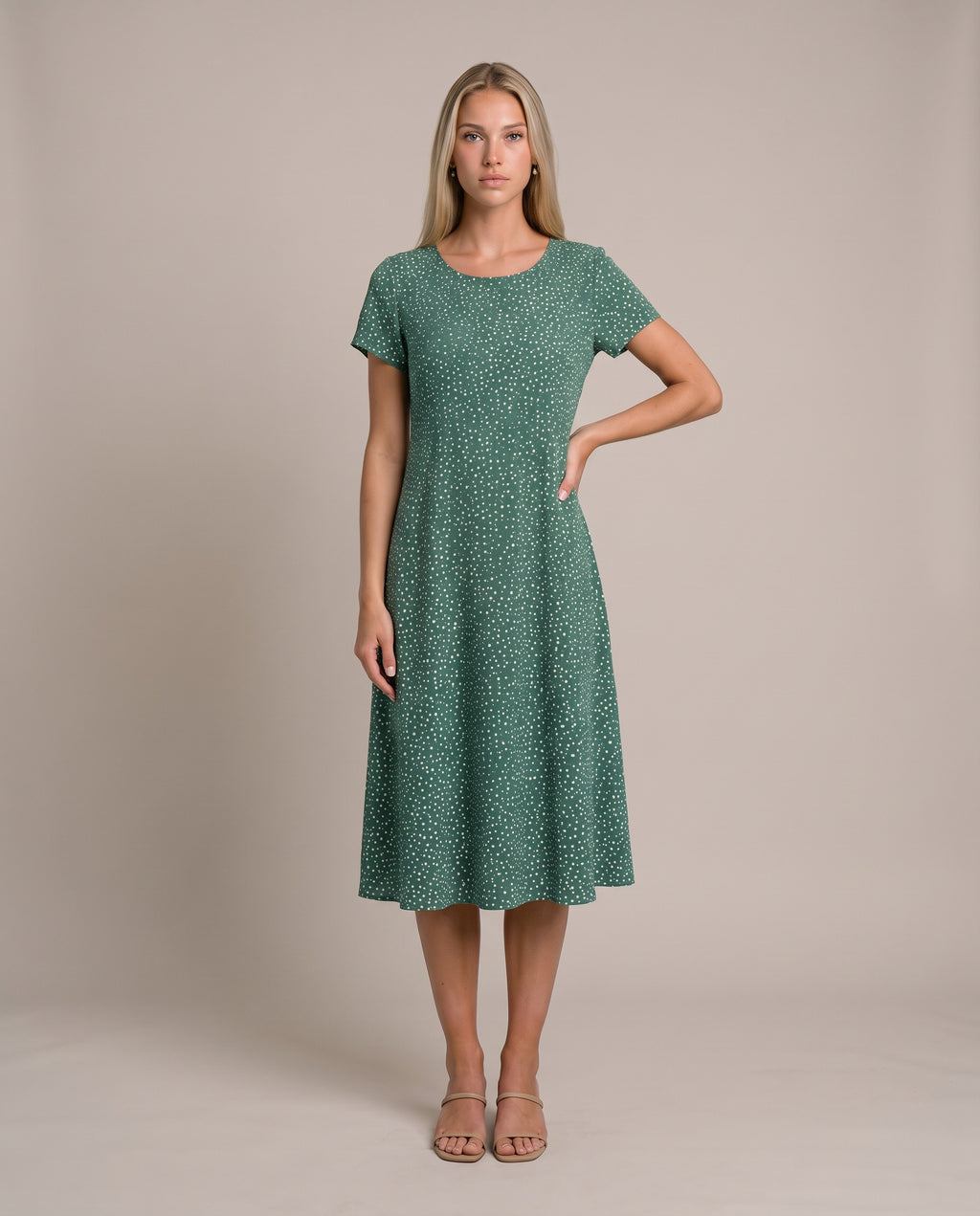 Graziana Sommerkleid für Damen in Grün, A-Linie mit Allover-Print