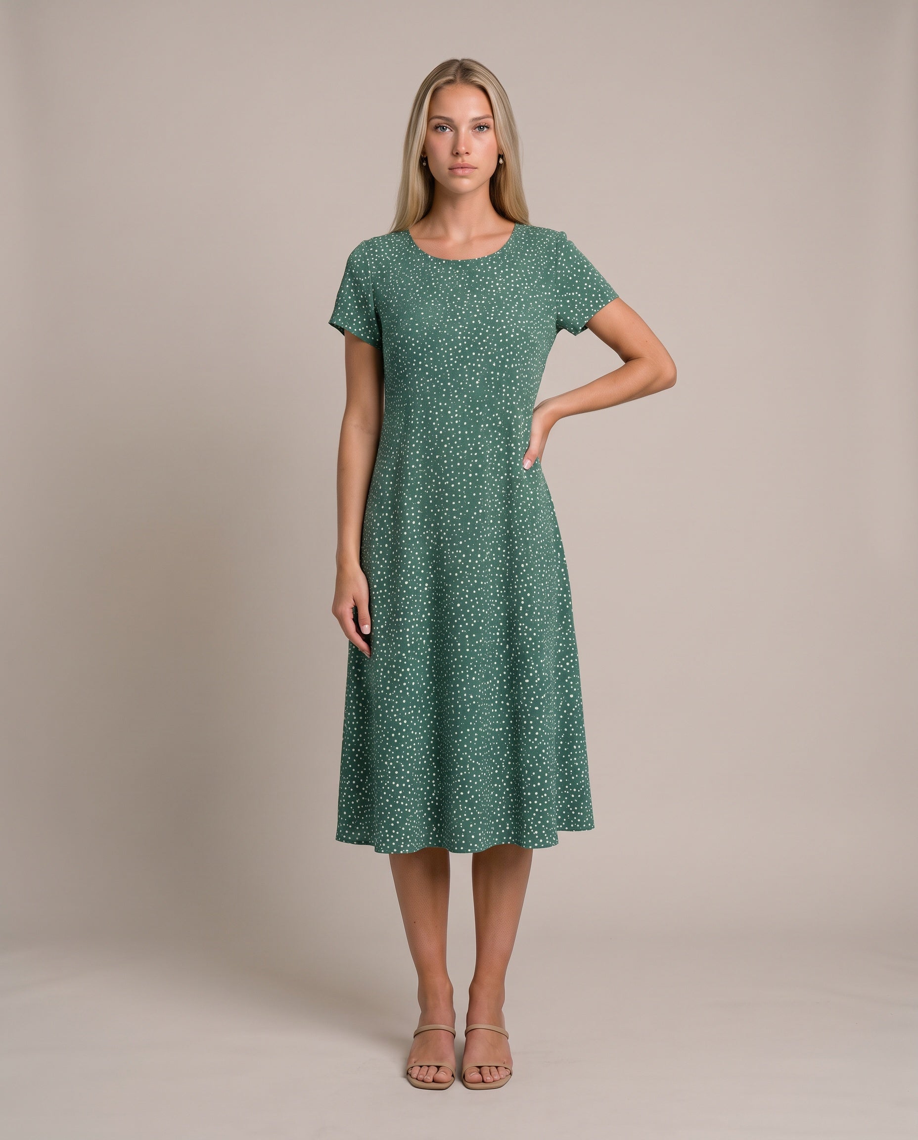 Graziana Sommerkleid für Damen in Grün, A-Linie mit Allover-Print