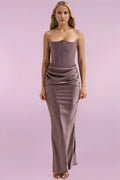 Variant image for Maxikleid Festlich Trägerlos Schwarz Damen – Elegantes Maxi Kleid aus Stretch Crepe und Satin für Hochzeitsgäste-1