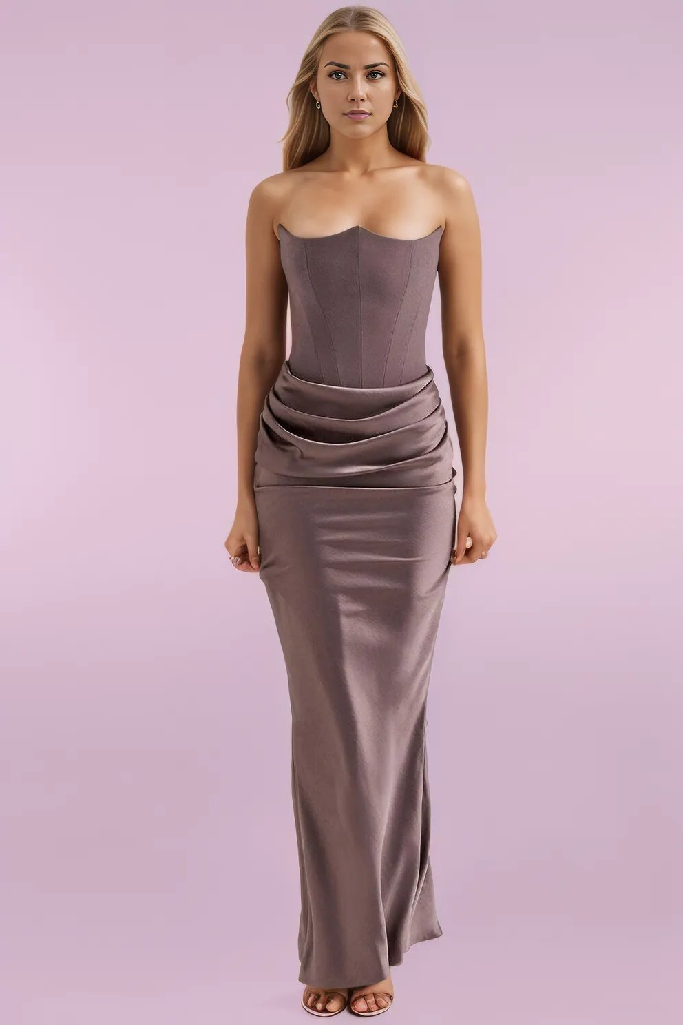 Variant image for Maxikleid Festlich Trägerlos Schwarz Damen – Elegantes Maxi Kleid aus Stretch Crepe und Satin für Hochzeitsgäste-1