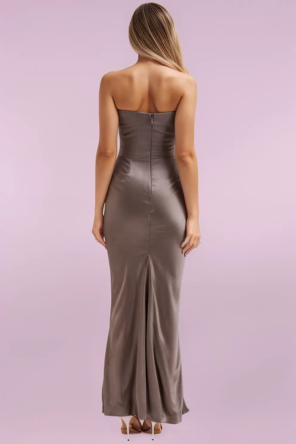 Maxikleid Festlich Trägerlos Schwarz Damen – Elegantes Maxi Kleid aus Stretch Crepe und Satin für Hochzeitsgäste-6