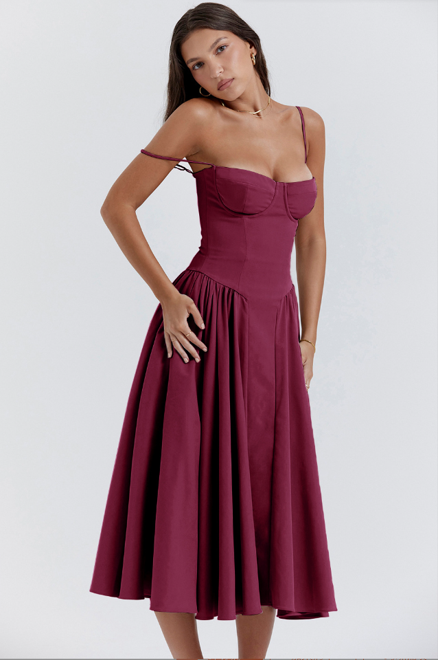 MAYA – Chic Corsagen-Midi-Sommerkleid für besondere Anlässe