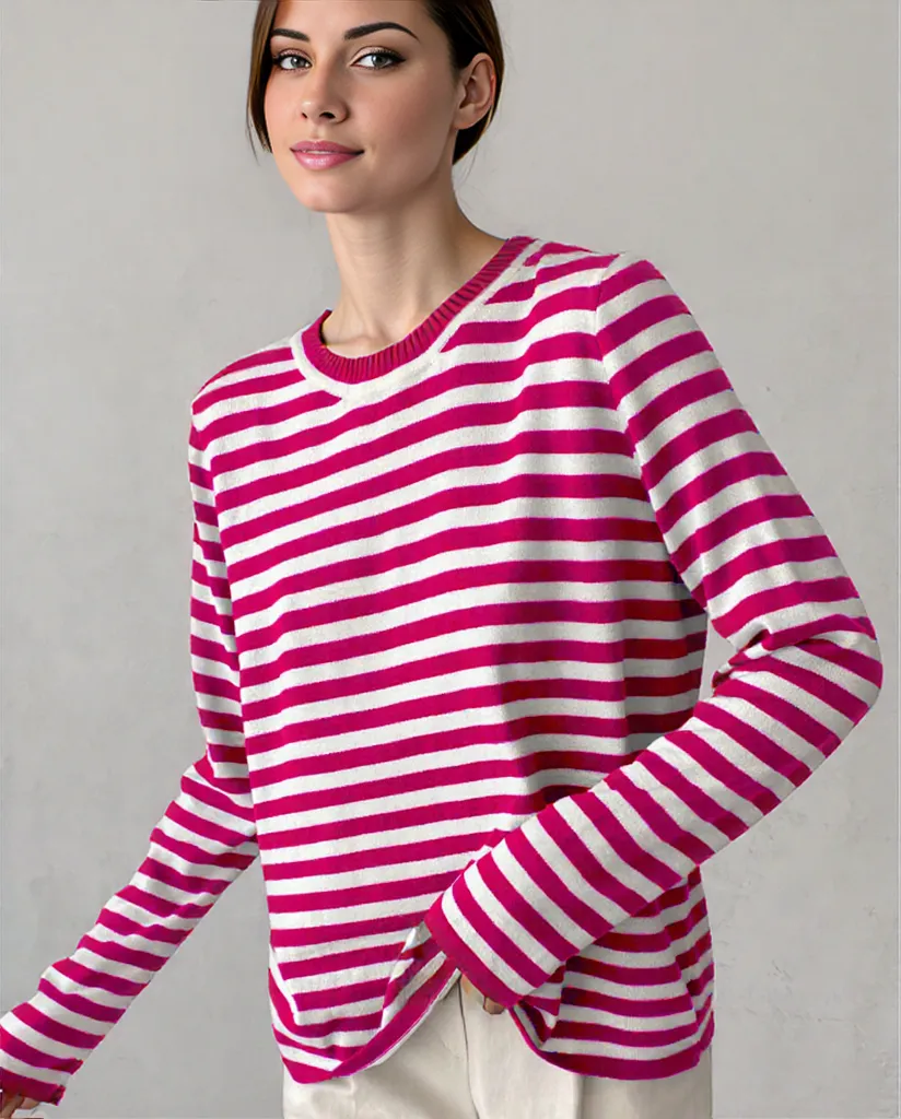 Variant image for Damen Langarm-Top Gestreift Entspanntes Design Atmungsaktiver Stoff S M L-16