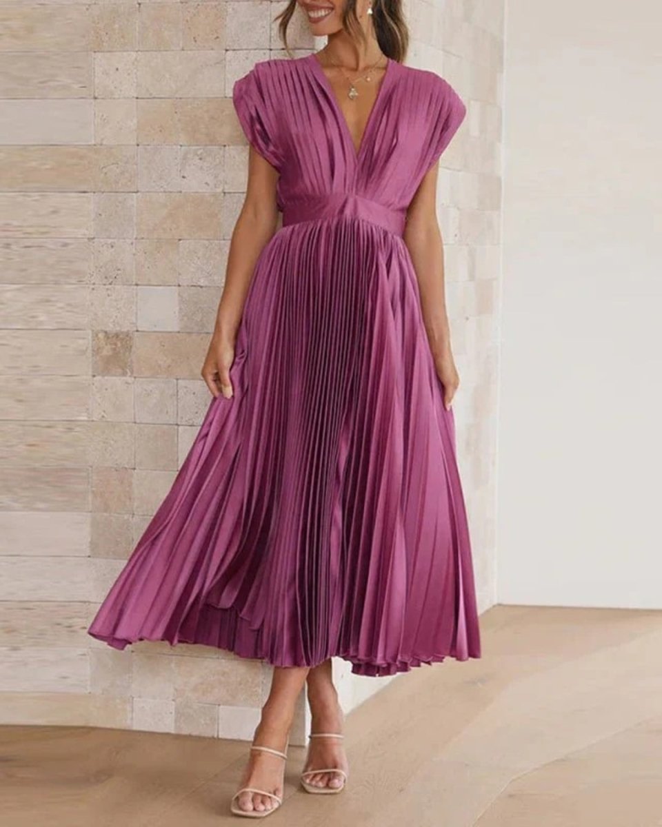 Variant image for Damen Festkleid V-Ausschnitt Elegantes Design Champagner Rosa Schwarz Lila Hochzeitskleid für Gäste-17