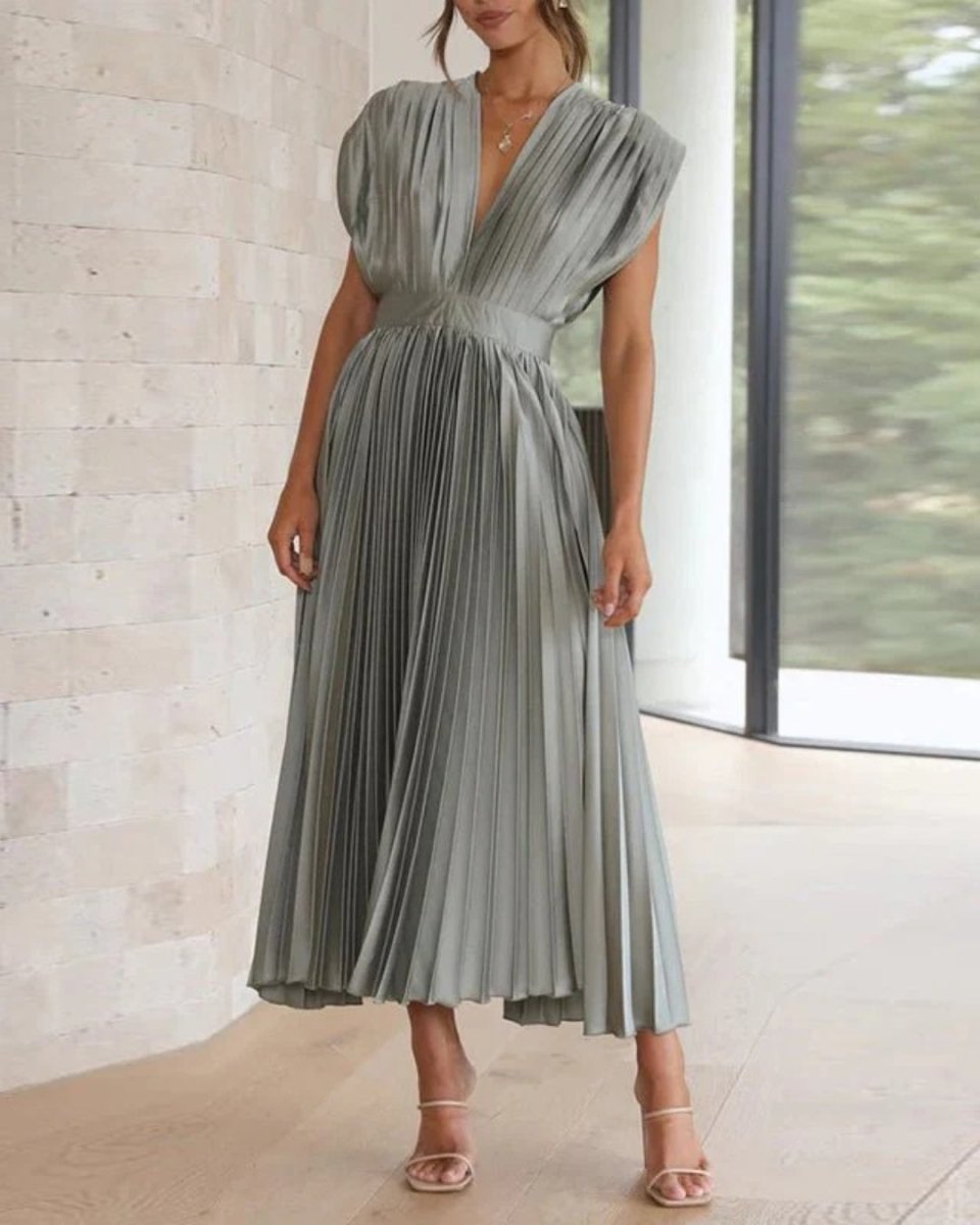 Damen Festkleid V-Ausschnitt Elegantes Design Champagner Rosa Schwarz Lila Hochzeitskleid für Gäste-2