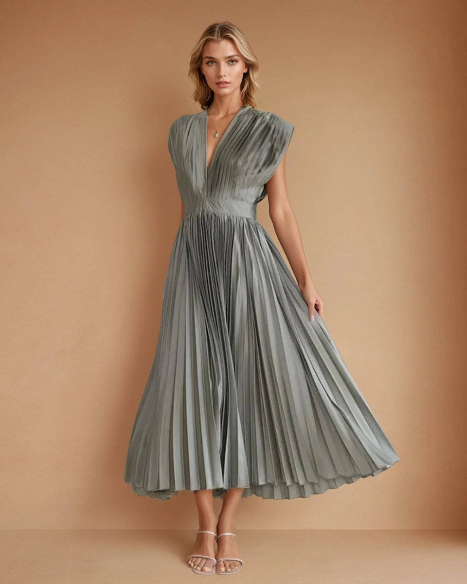Damen Festkleid V-Ausschnitt Elegantes Design Champagner Rosa Schwarz Lila Hochzeitskleid für Gäste-1