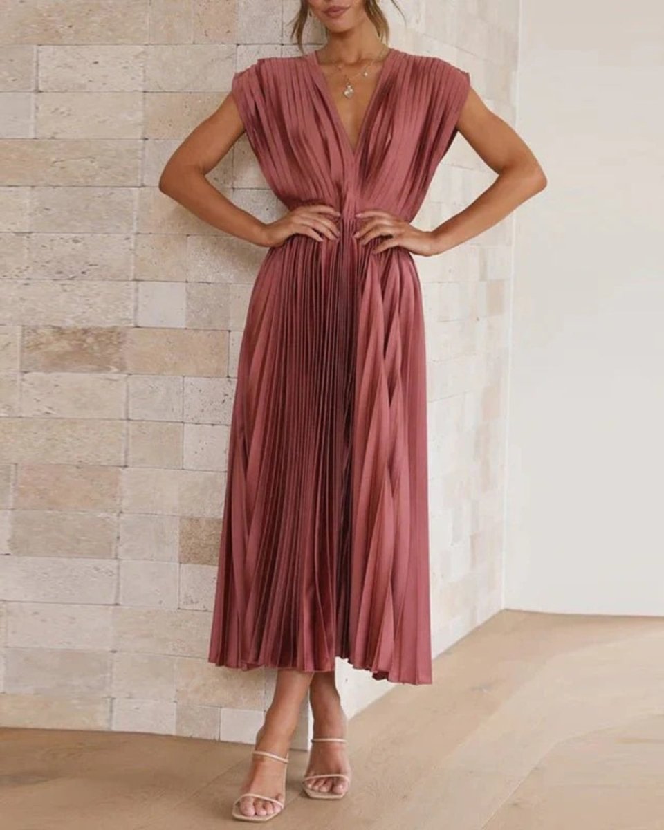 Variant image for Damen Festkleid V-Ausschnitt Elegantes Design Champagner Rosa Schwarz Lila Hochzeitskleid für Gäste-13