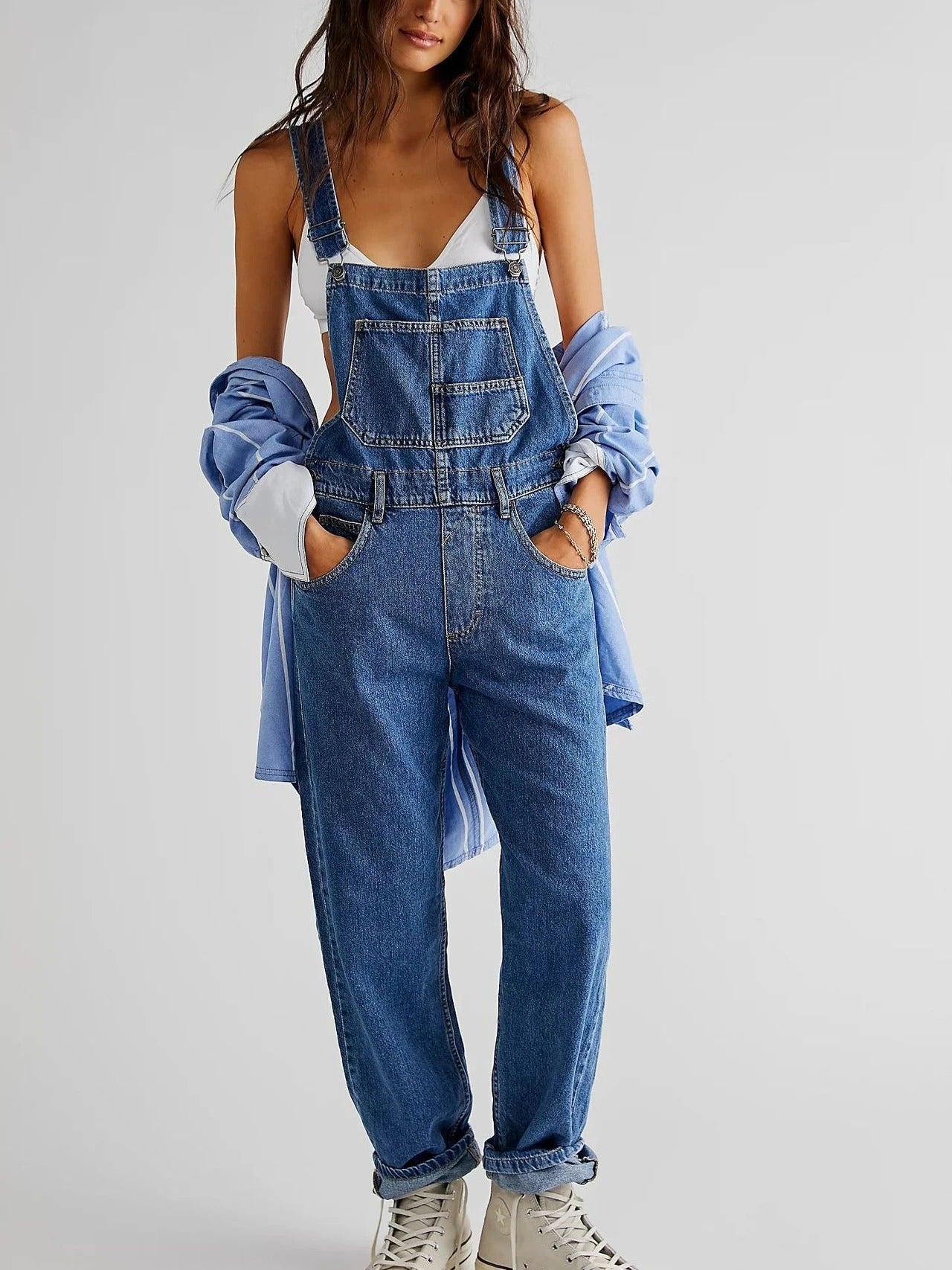 Damen Jumpsuit Schwarz Entspanntes Design U-Ausschnitt Haremstil Baumwolle Sommer-1