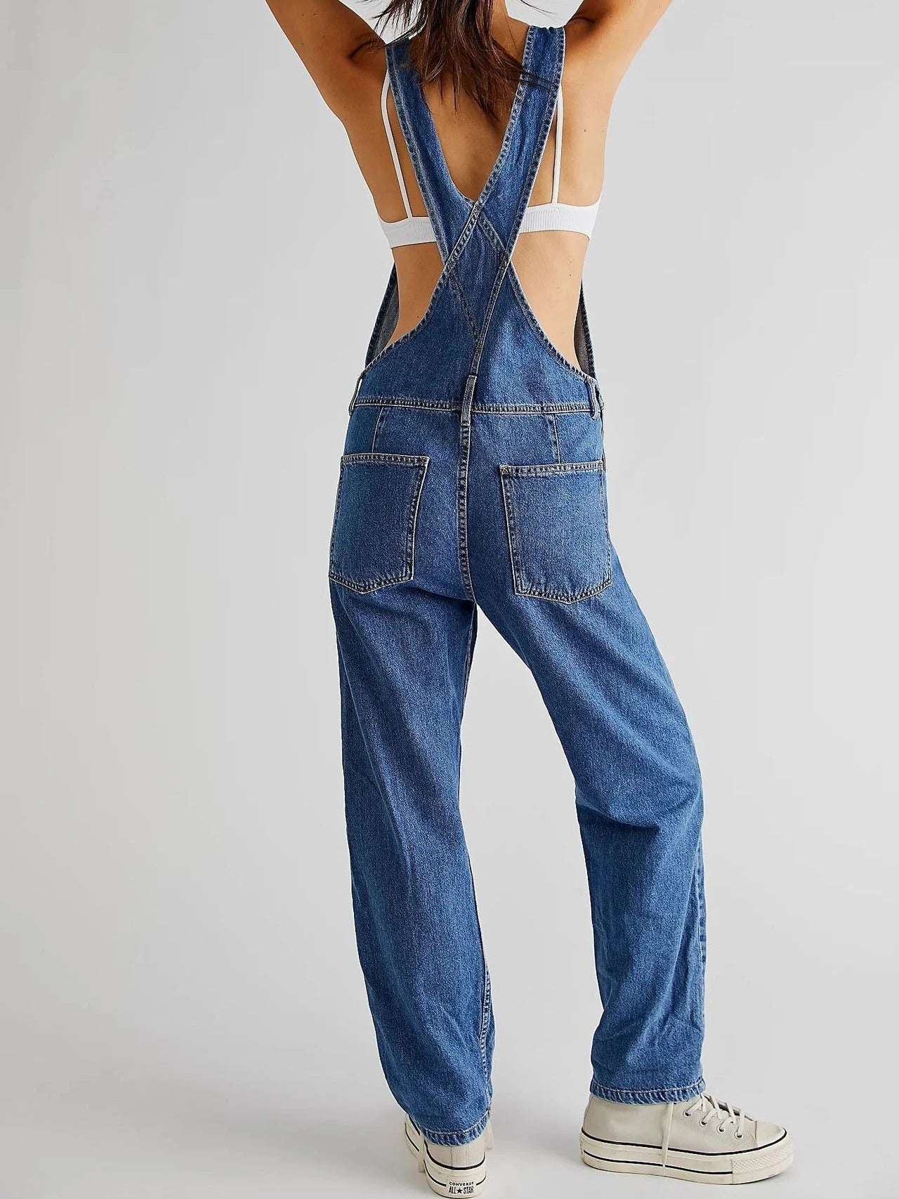 Damen Jumpsuit Schwarz Entspanntes Design U-Ausschnitt Haremstil Baumwolle Sommer-2