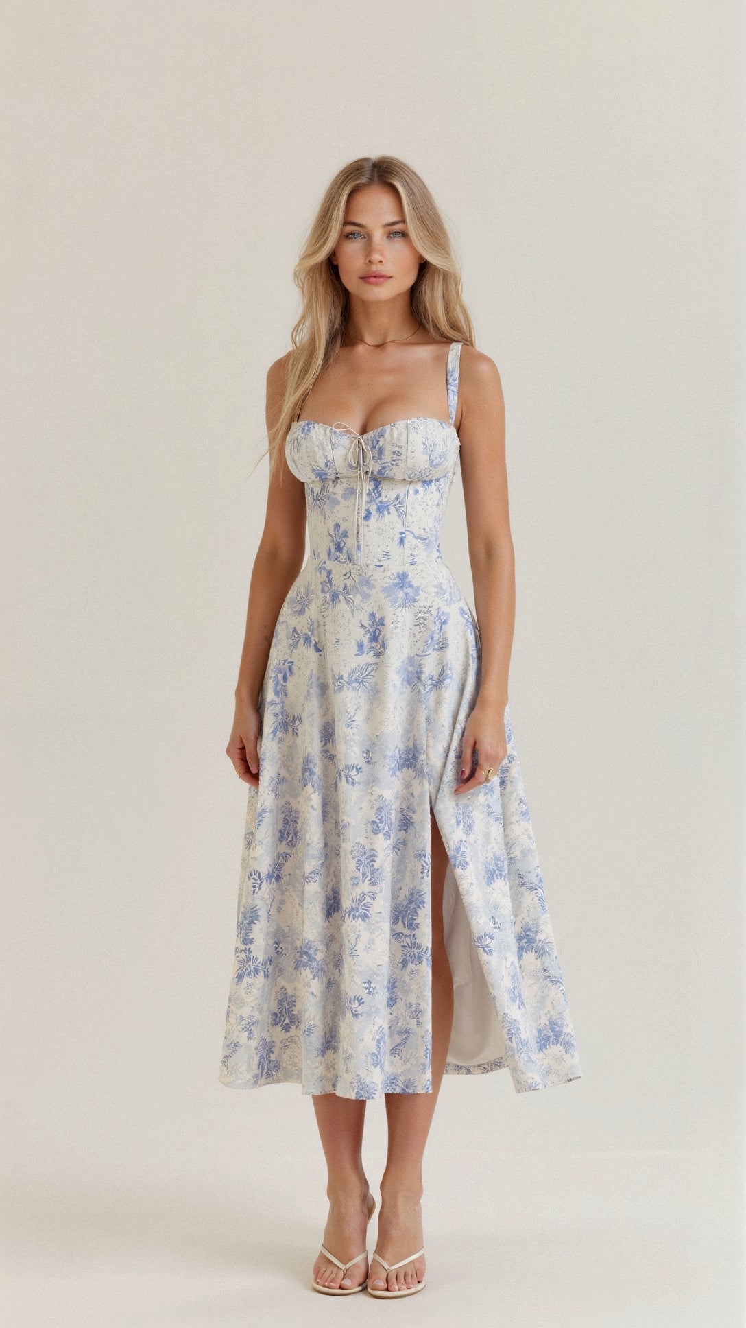 Variant image for Damen Taillenkleid Bustier Design mit Seitenschlitz, Verstellbarer Schnürung, Festliches Kleid für Hochzeitsgast, Sommerkleider-16