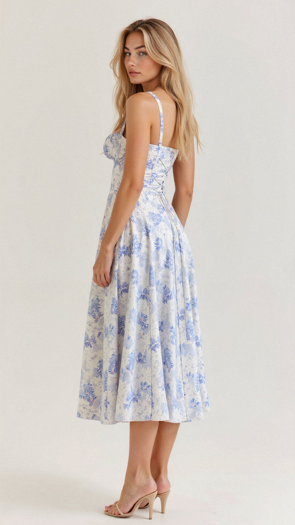 Damen Taillenkleid Bustier Design mit Seitenschlitz, Verstellbarer Schnürung, Festliches Kleid für Hochzeitsgast, Sommerkleider-6