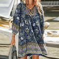 Variant image for Damen Boho Kleid V-Ausschnitt Floral Muster Dreiviertelärmel Lockeres Sommerkleid aus Viskose-1