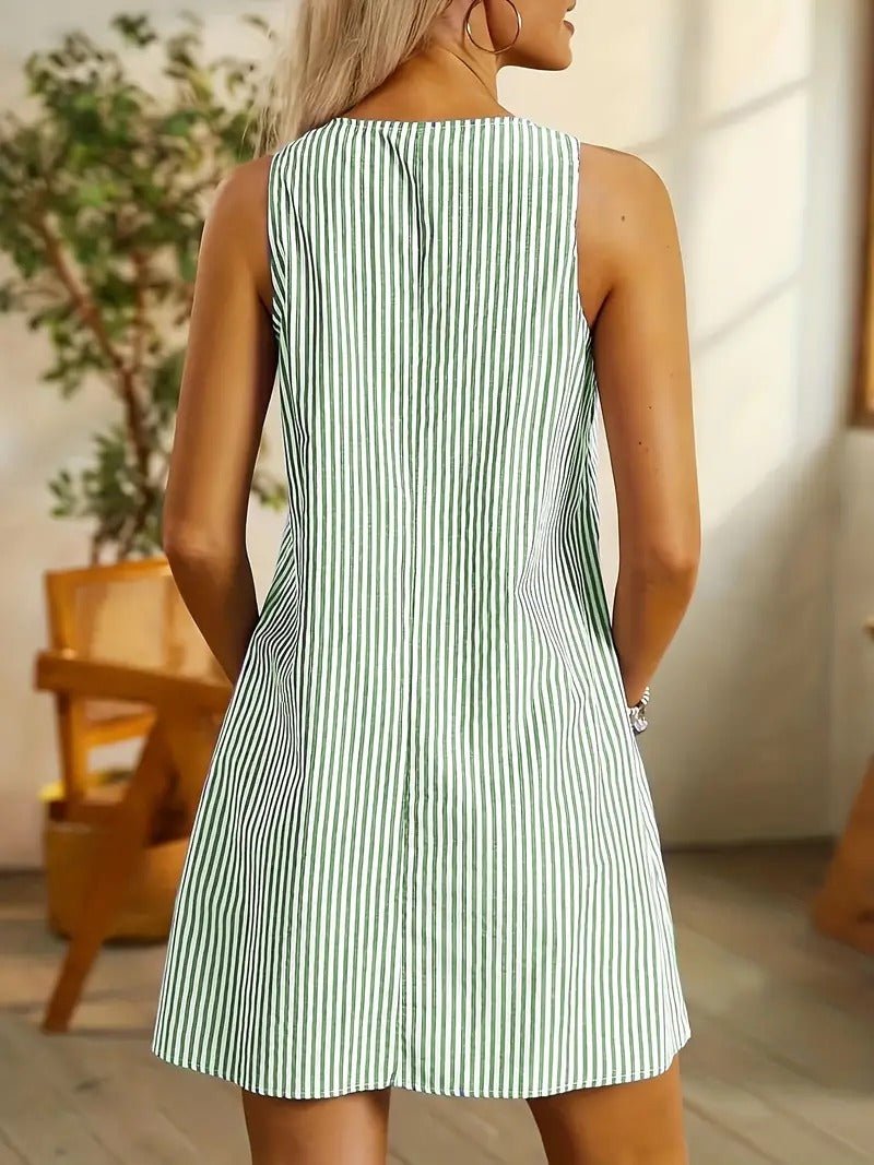 Damen Mini Kleid Gestreift Kurzarm Bunt Baumwolle Sommerkleider-3