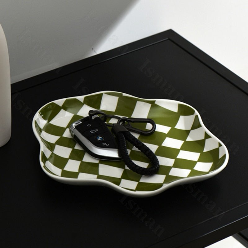 Variant image for Moderne Keramik Lagerschale im Chequerboard-Design - Schwarz-Weißes Aufbewahrungstablett für Schmuck und Snacks-2